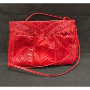 Vintage Palizzio Reptile Snake Skin Evening Clutch Bag Purse Bright Orange-Red